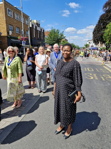 Cllr Carew marching from the Civic 